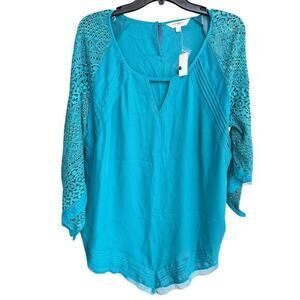 TANTRUMS Jade Green semi sheer lace shark tooth dramatic sleeves NWT Plus sz 1XL